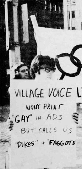 A Gay Liberation Front demonstrator in the 1969 protest against the Village ... A Gay Liberation Front demonstrator in the 1969 protest against the Village ...
