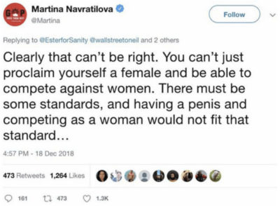 Screenshot of deleted tweet by Martina Navratilova