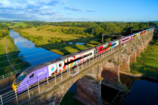 The Avanti rainbow flag train