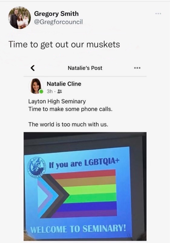 Gregory Smith, Layton High Seminary, muskets, LGBTQ, Equality Utah